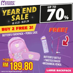 [YEAR END SALE] [BUY2FREE3] BUTTERFLY LARGE CLASSIC BACKPACK + BUTTERFLY PENCIL CASE + BUTTERFLY LARGE BOTTLE + TWISTED ERASER + CAT MECHANICAL PENCIL